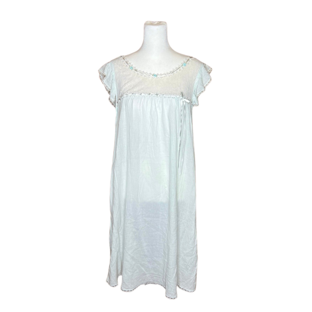 Vtg 90s Moon Dance Nightgown L Blue Rosettes Lace Sheer Coquette Fairy Dainty